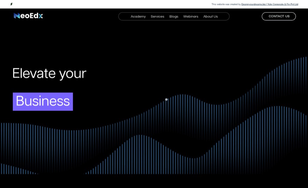 NeoEdx Future homepage — dark hero with animated waveform