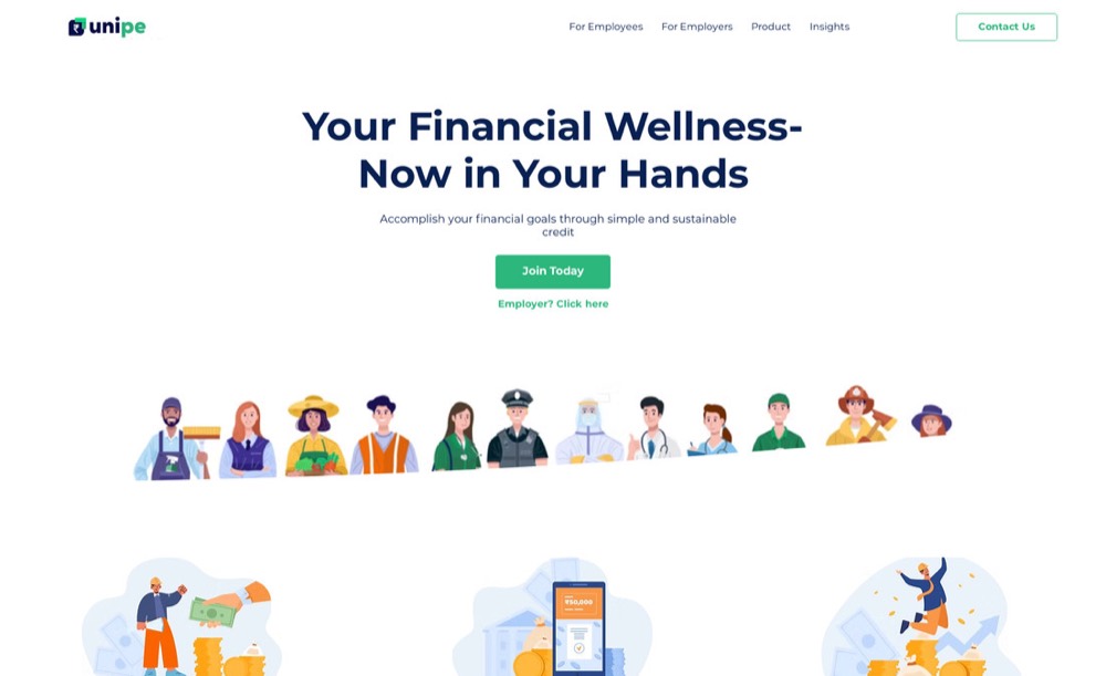 Unipe.co homepage — financial wellness product site